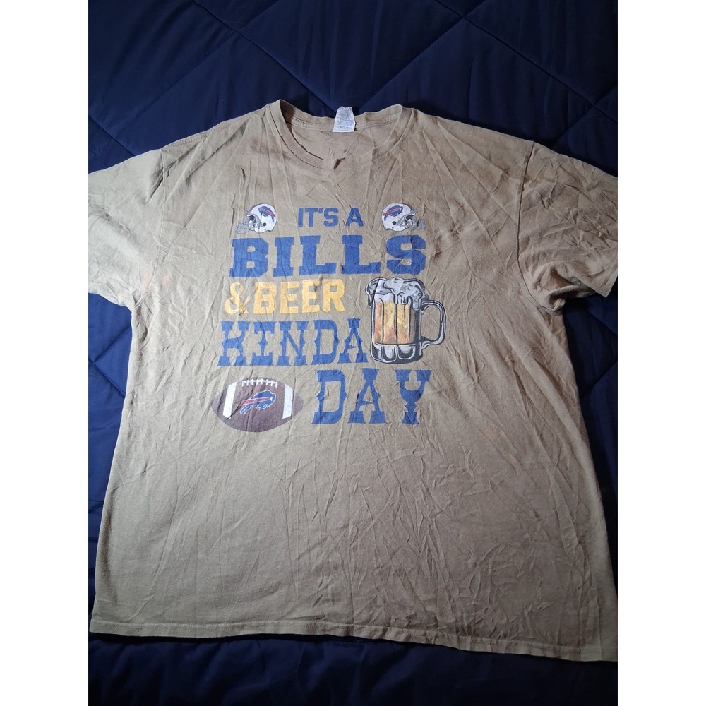 Buffalo Bills Beer‎ Kinda Day Graphic T-Shirt Mens XL Tan Football Fan Tee
